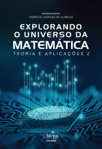 Cover of the book 'Explorando o Universo da Matemática: Teoria e Aplicações 2' showing a digital fingerprint on a circuit board with binary code, in shades of blue and black.
