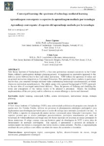 First page of a scholarly article titled "Converged Learning: the Spectrum of Technology-Mediated Learning" published in the Brazilian Journal of Business. It features the title in three languages, author details, and sections on abstract, keywords, and resumo.